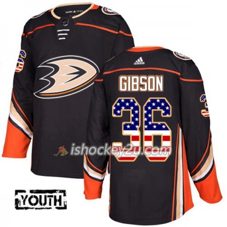 Børn NHL Anaheim Ducks Trøje John Gibson 36 Adidas 2017-2018 Sort USA Flag Fashion Authentic